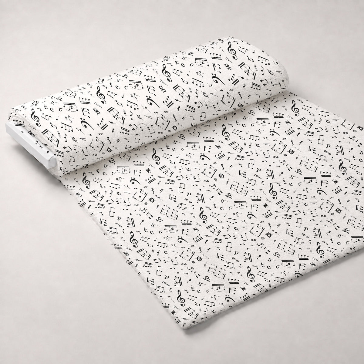 Black and White Music Notes Minky Fabric — plush minky unrolled bolt preview (mv-minky-v1:bolt)