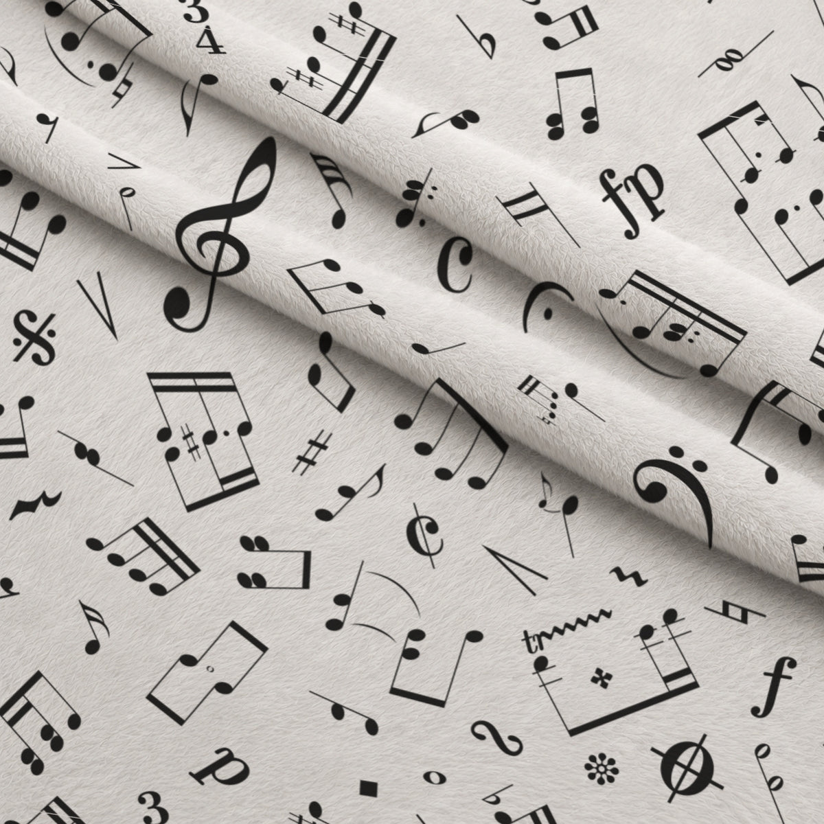Black and White Music Notes Minky Fabric — plush minky folded close-up preview (mv-minky-v1:lying)