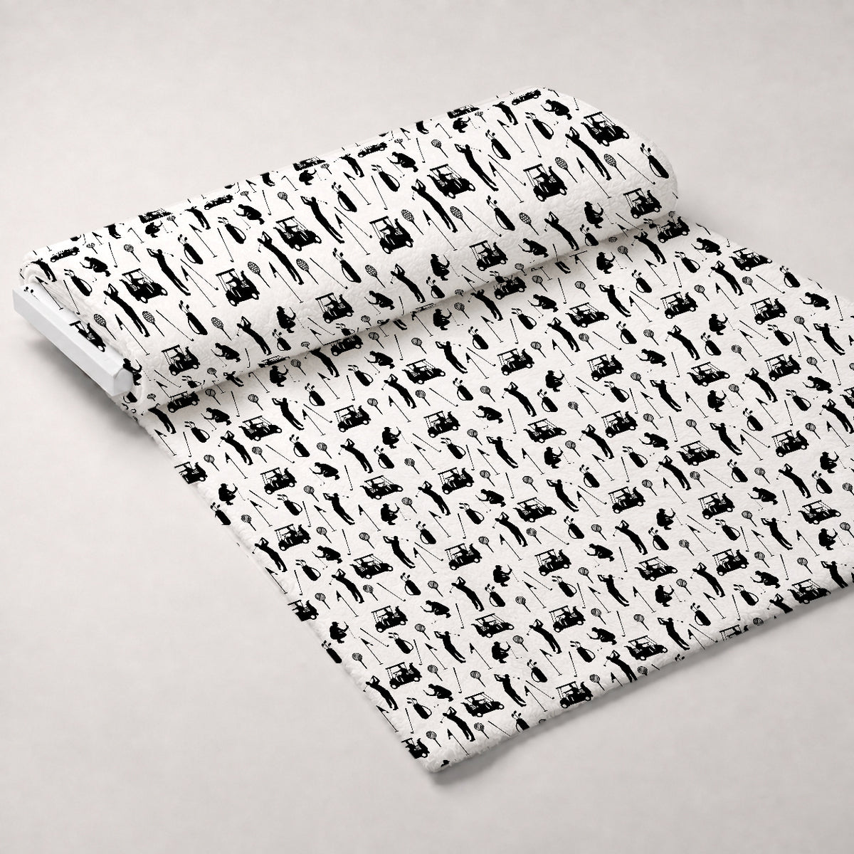 Black and White Silhouette Golfing Minky Fabric — plush minky unrolled bolt preview (mv-minky-v1:bolt)