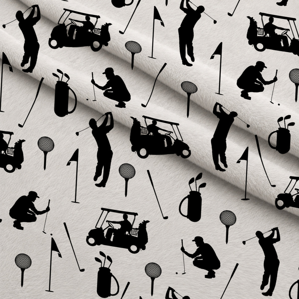 Black and White Silhouette Golfing Minky Fabric — plush minky folded close-up preview (mv-minky-v1:lying)