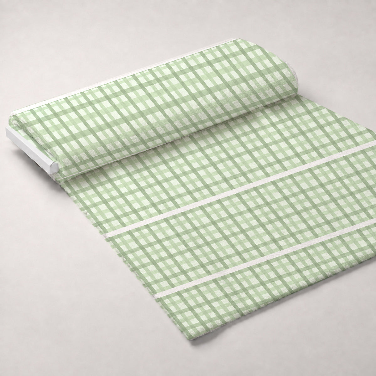 Bloom Time Blush Green Check Minky Fabric — plush minky unrolled bolt preview (mv-minky-v1:bolt)