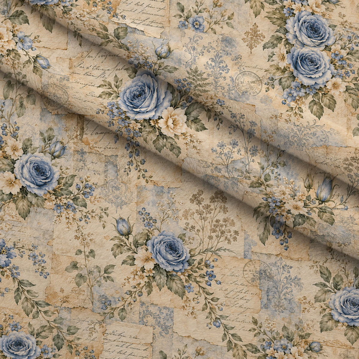 Blue Rose Heirloom Pattern 6 Minky Fabric — plush minky folded close-up preview (mv-minky-v1:lying)