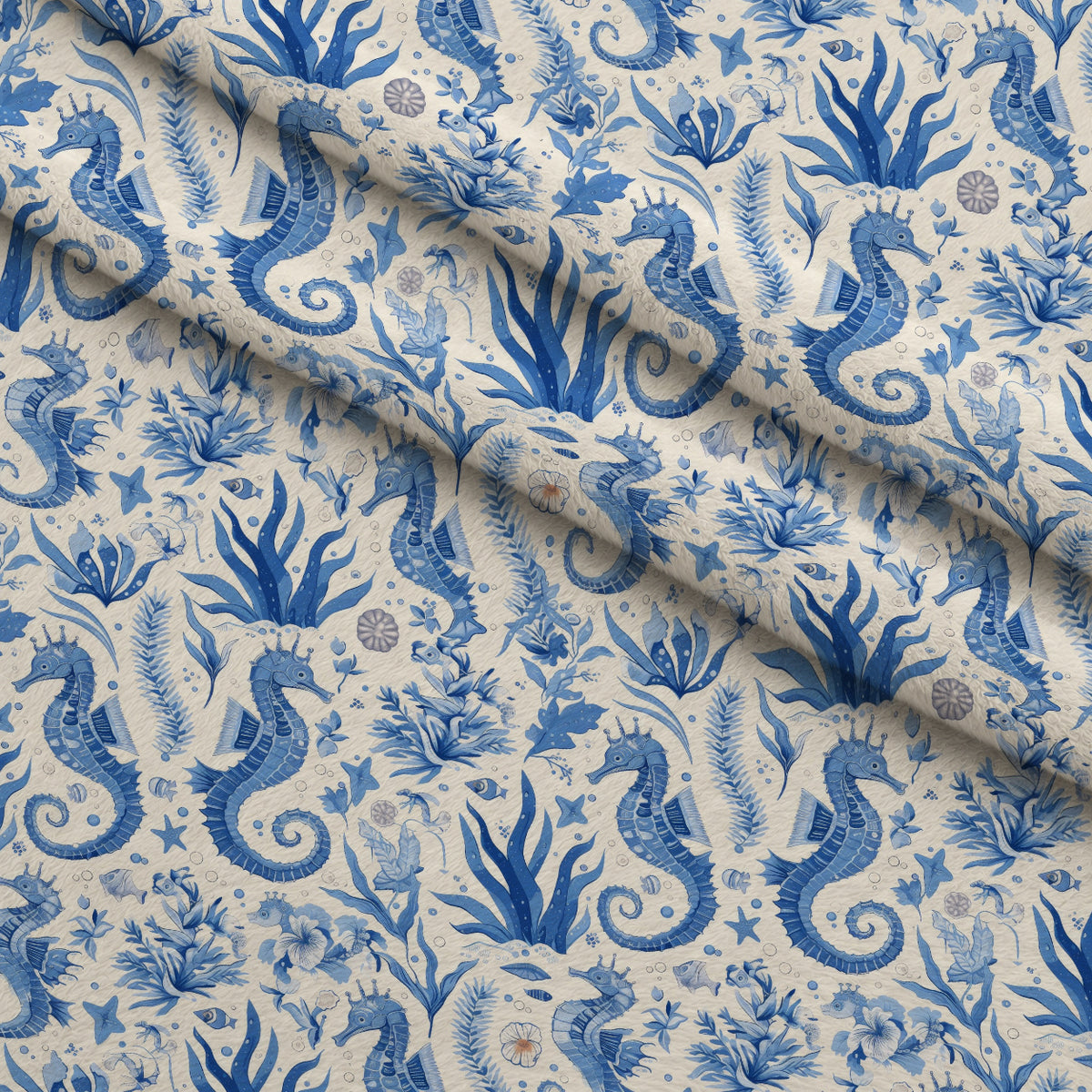 Blue Seahorses Minky Fabric — plush minky folded close-up preview (mv-minky-v1:lying)