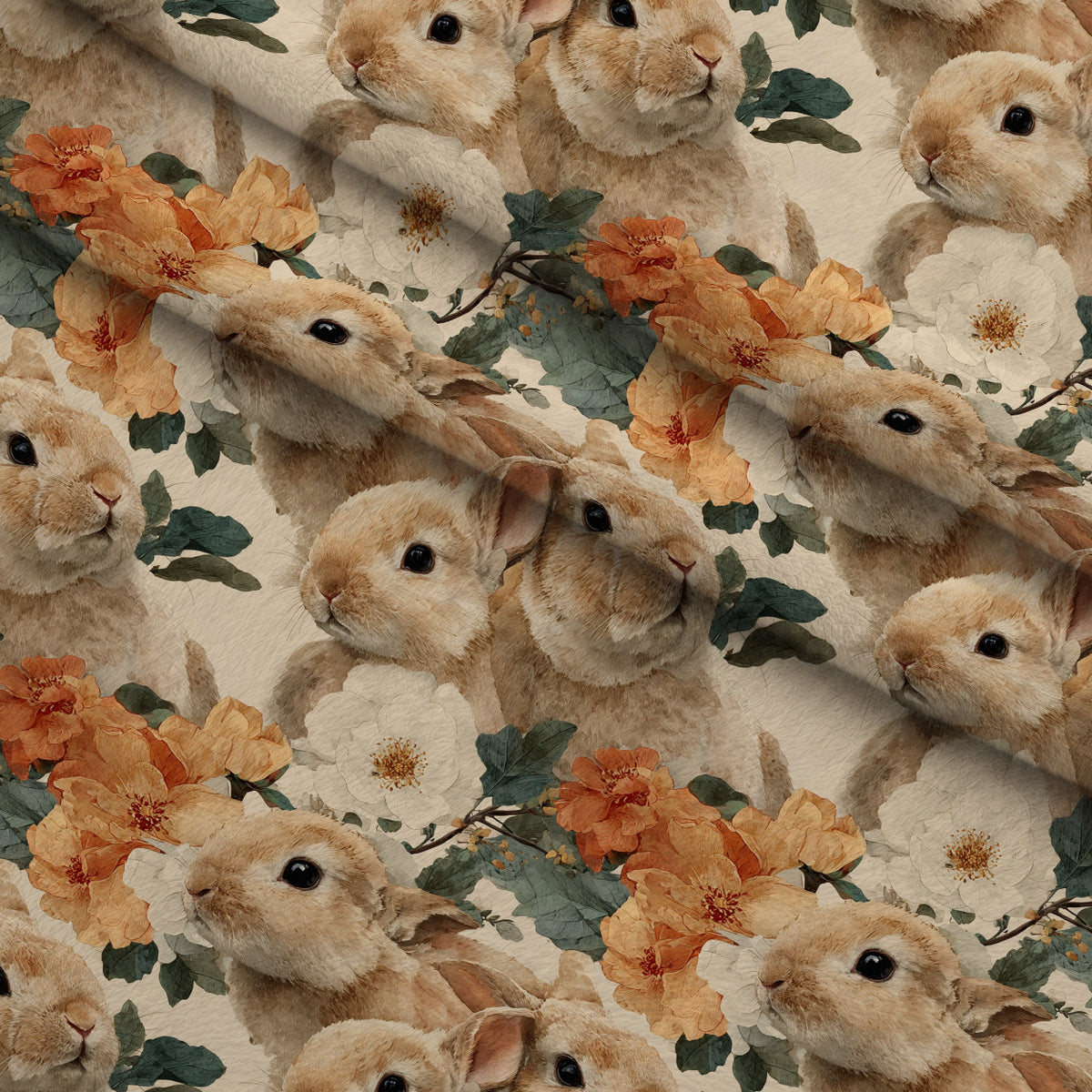 Bunny Blooms Pattern 42 Minky Fabric — plush minky folded close-up preview (mv-minky-v1:lying)