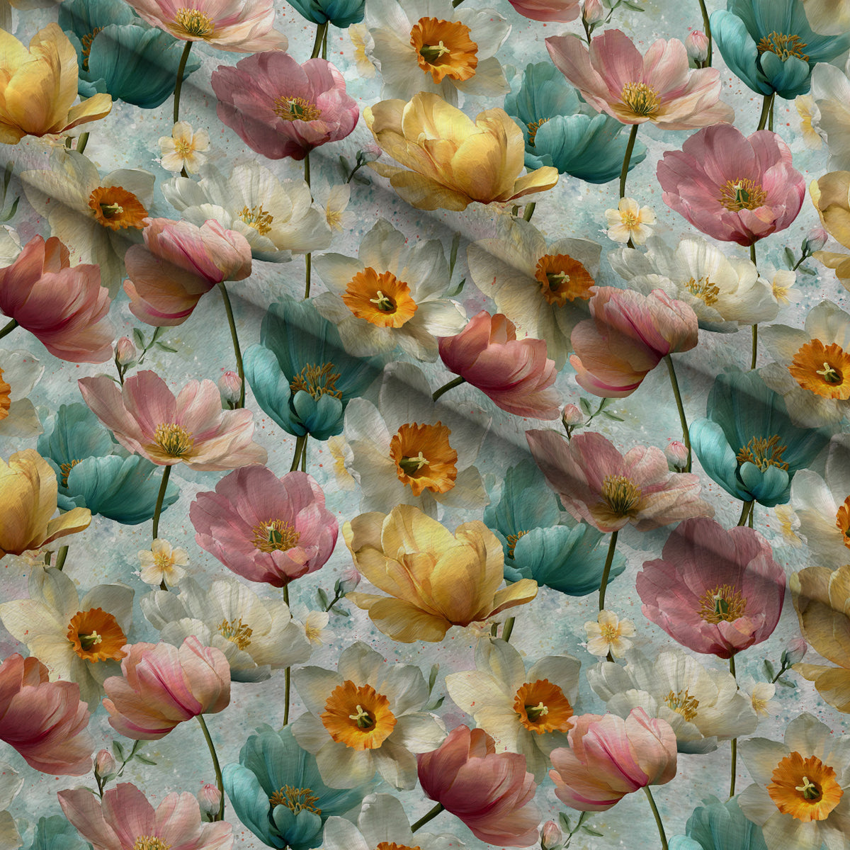 Bunny Blooms Pattern 46 Minky Fabric — plush minky folded close-up preview (mv-minky-v1:lying)