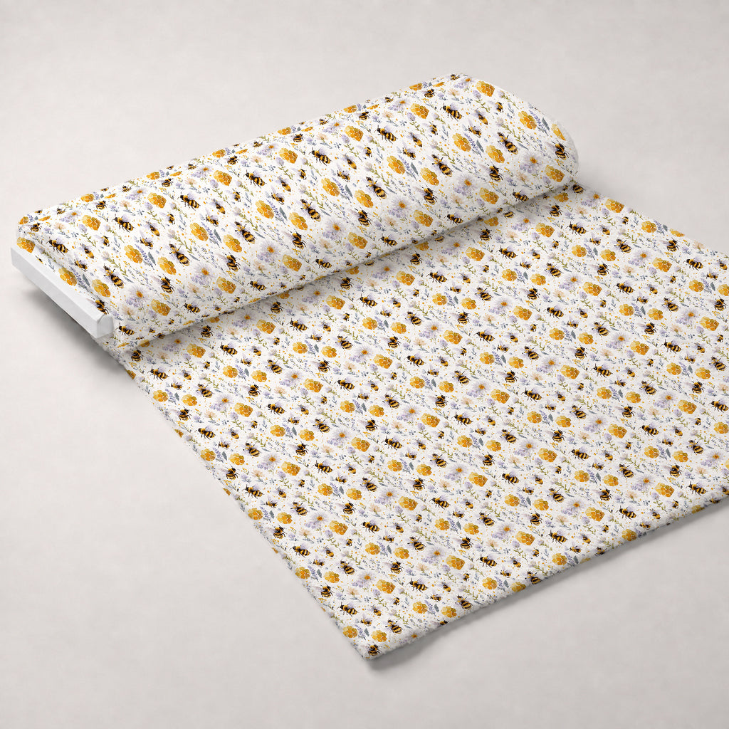 Buzzing Blossoms Pattern 1 Minky Fabric — plush minky unrolled bolt preview (mv-minky-v1:bolt)