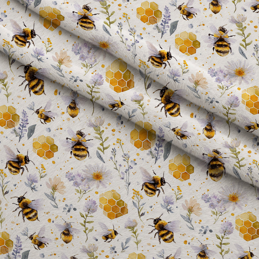 Buzzing Blossoms Pattern 1 Minky Fabric — plush minky folded close-up preview (mv-minky-v1:lying)