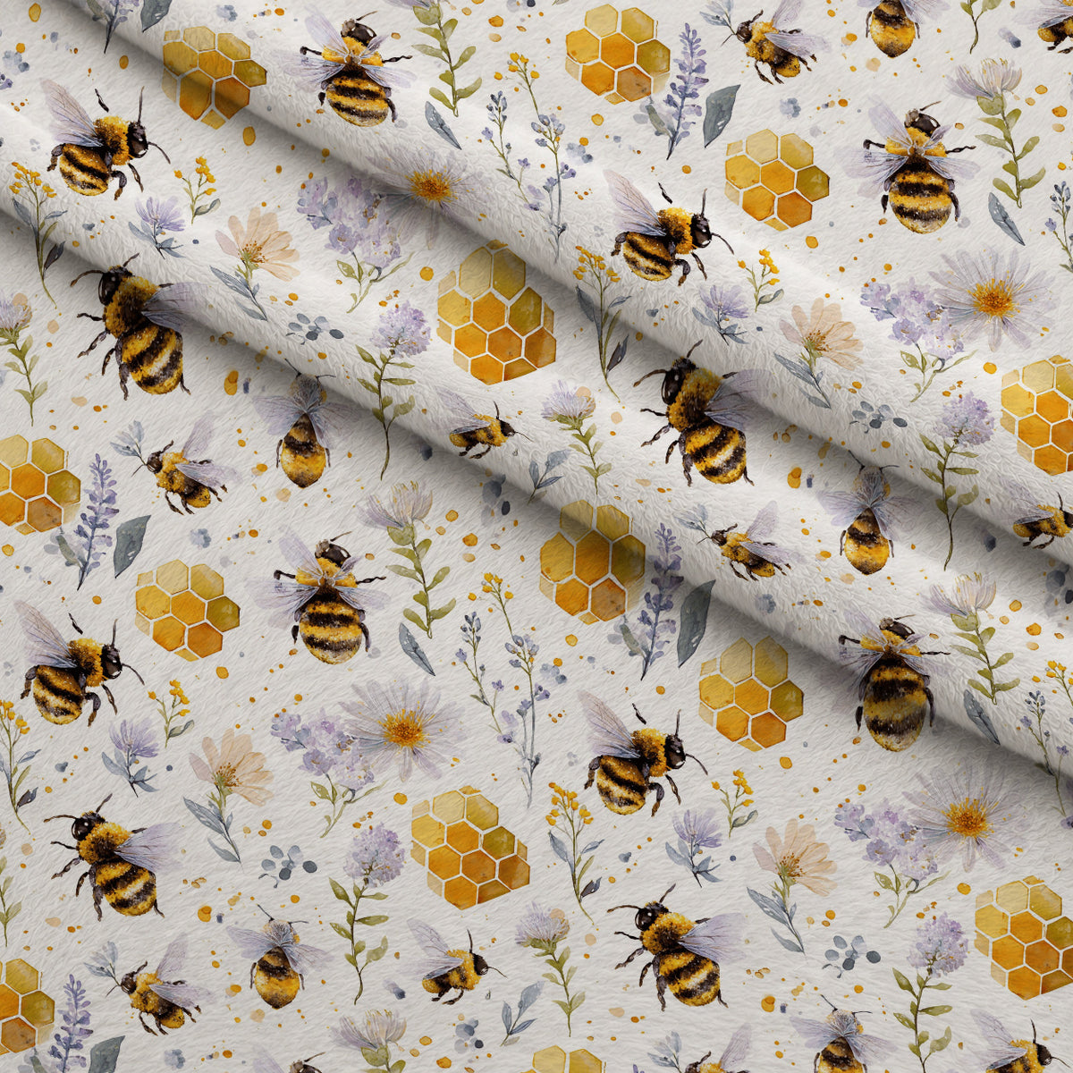 Buzzing Blossoms Pattern 1 Minky Fabric — plush minky folded close-up preview (mv-minky-v1:lying)