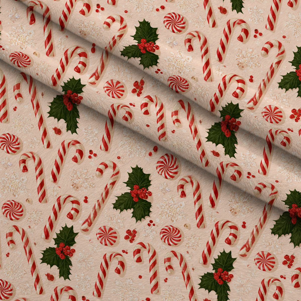Candy Cane Evergreen Pattern 11 Minky Fabric — plush minky folded close-up preview (mv-minky-v1:lying)