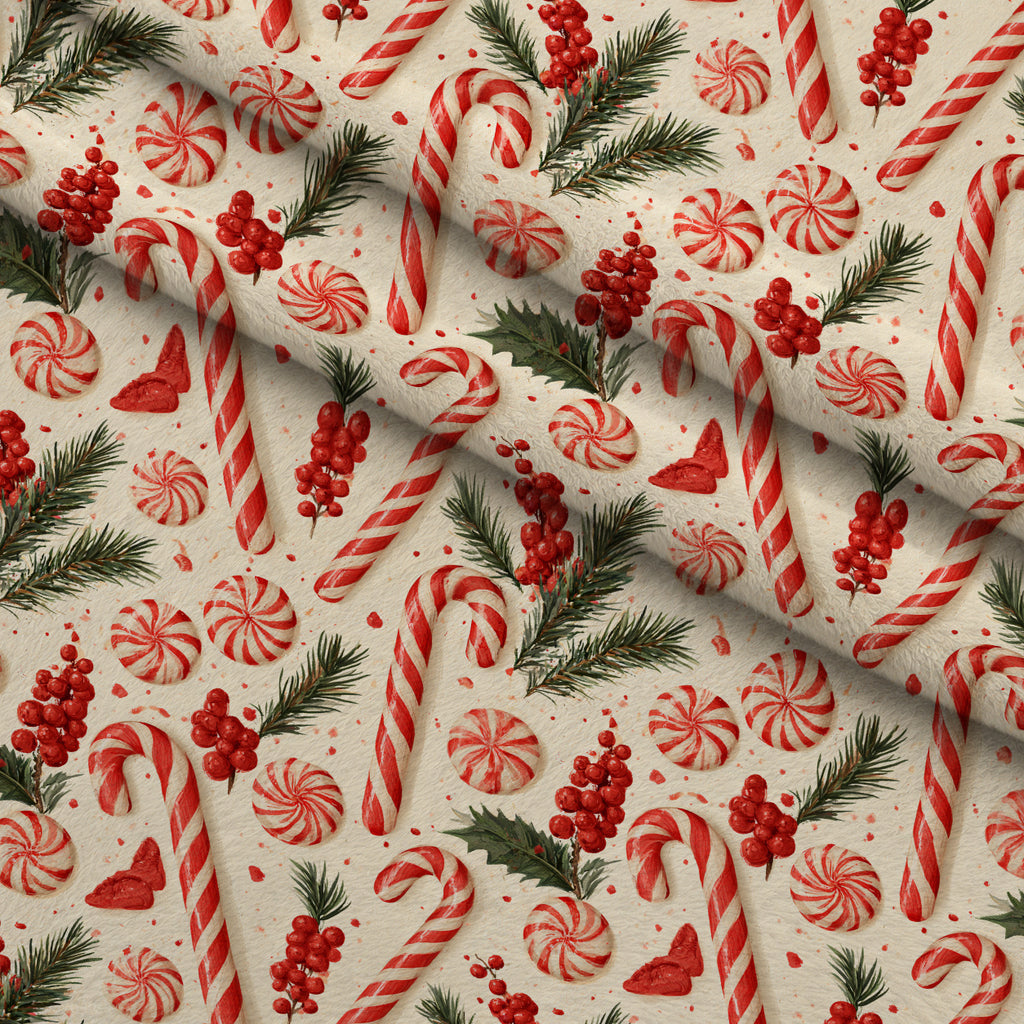 Candy Cane Evergreen Pattern 14 Minky Fabric — plush minky folded close-up preview (mv-minky-v1:lying)
