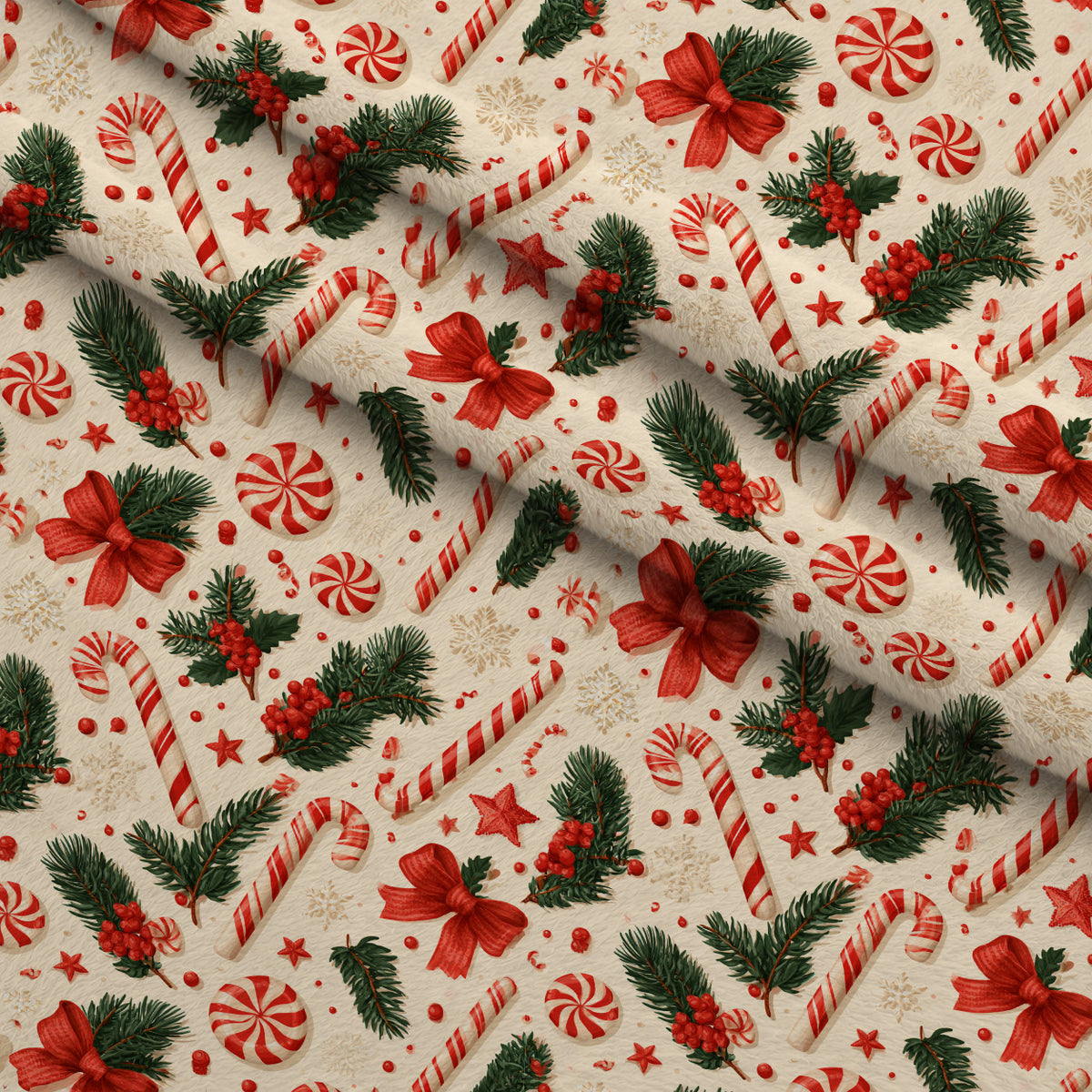 Candy Cane Evergreen Pattern 15 Minky Fabric — plush minky folded close-up preview (mv-minky-v1:lying)