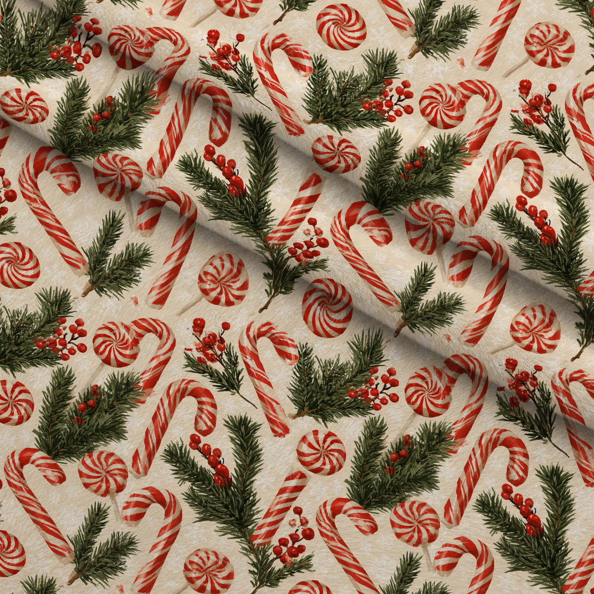 Candy Cane Evergreen Pattern 17 Minky Fabric — plush minky folded close-up preview (mv-minky-v1:lying)