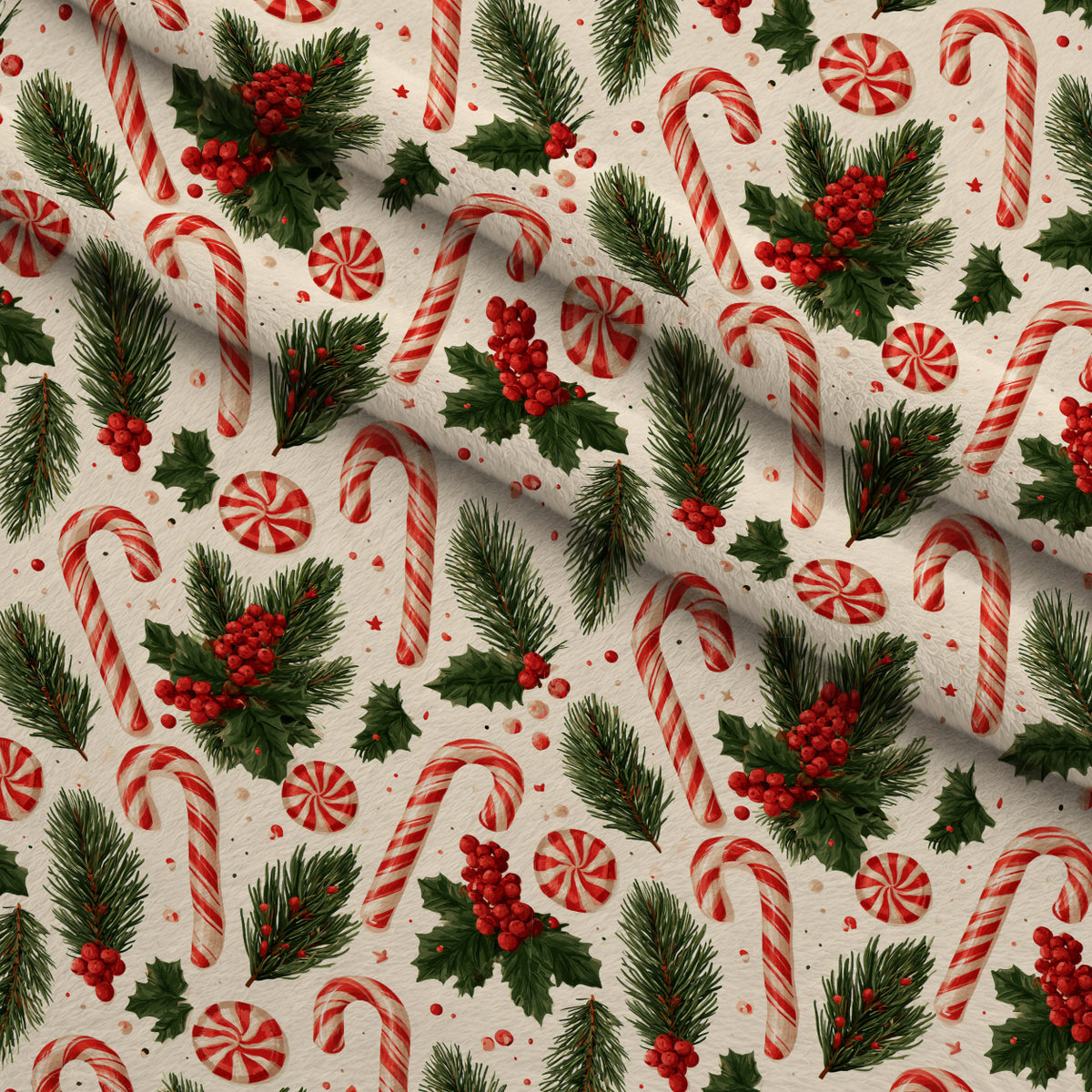 Candy Cane Evergreen Pattern 18 Minky Fabric — plush minky folded close-up preview (mv-minky-v1:lying)