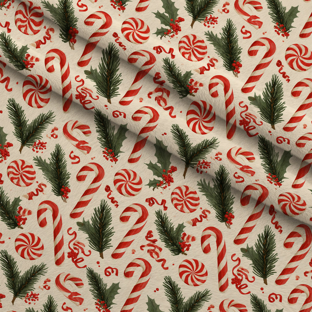 Candy Cane Evergreen Pattern 19 Minky Fabric — plush minky folded close-up preview (mv-minky-v1:lying)