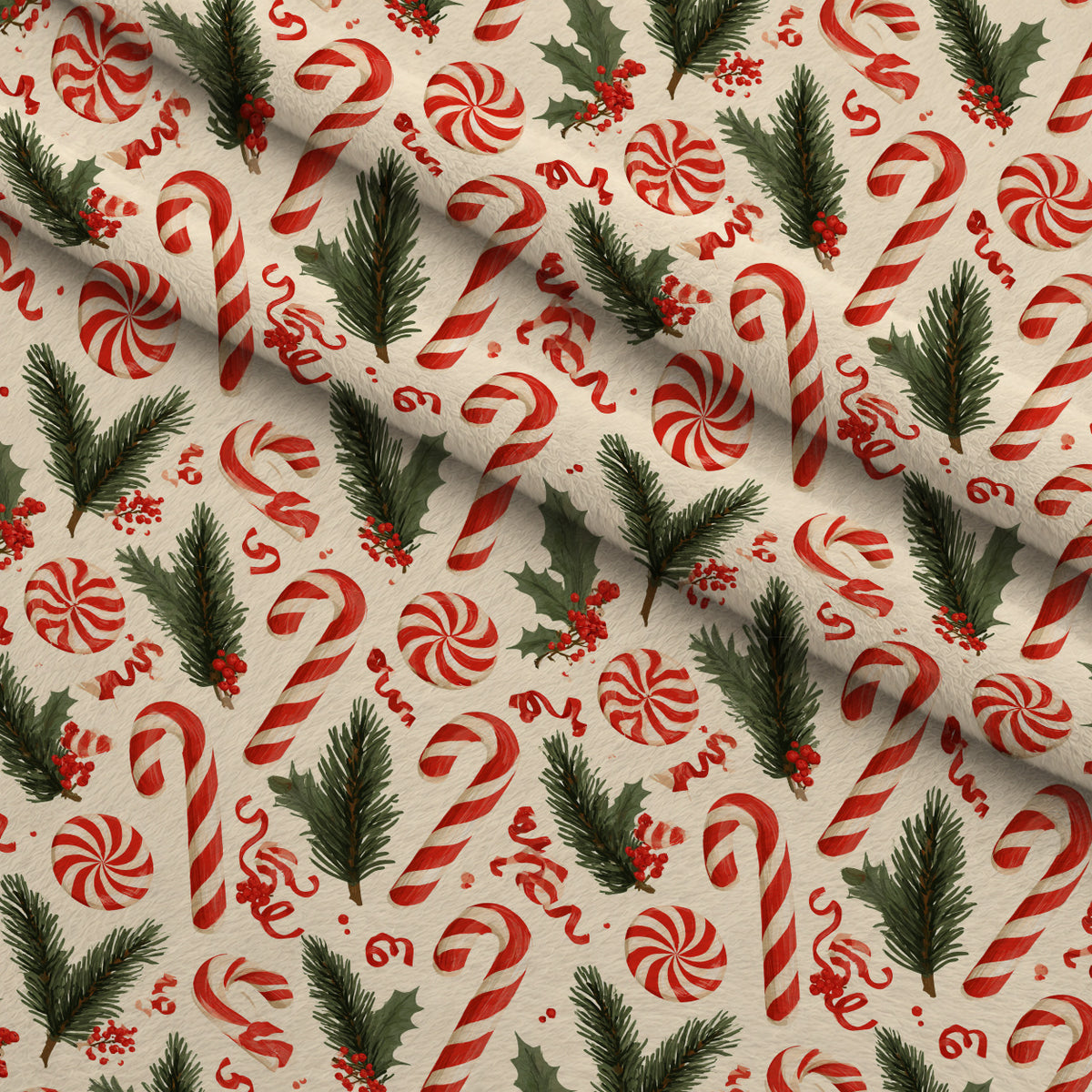 Candy Cane Evergreen Pattern 19 Minky Fabric — plush minky folded close-up preview (mv-minky-v1:lying)