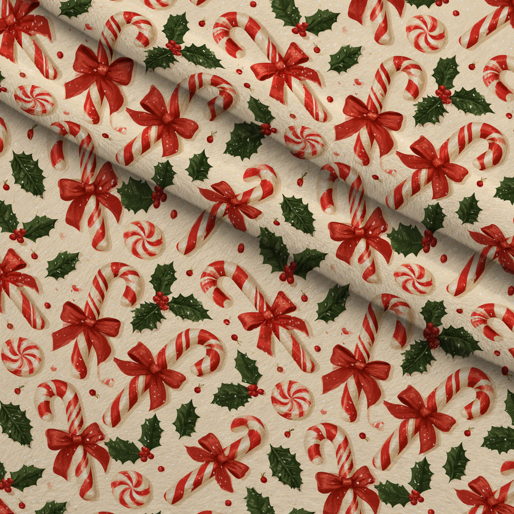Candy Cane Evergreen Pattern 20 Minky Fabric — plush minky folded close-up preview (mv-minky-v1:lying)