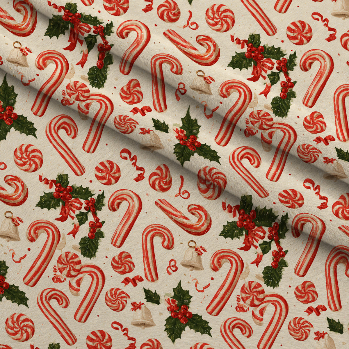 Candy Cane Evergreen Pattern 4 Minky Fabric — plush minky folded close-up preview (mv-minky-v1:lying)