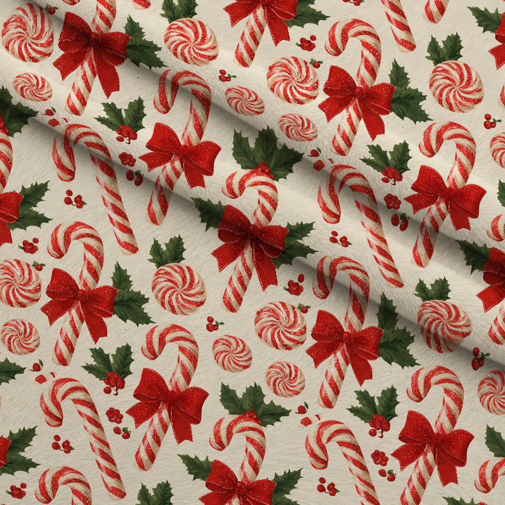 Candy Cane Evergreen Pattern 5 Minky Fabric — plush minky folded close-up preview (mv-minky-v1:lying)