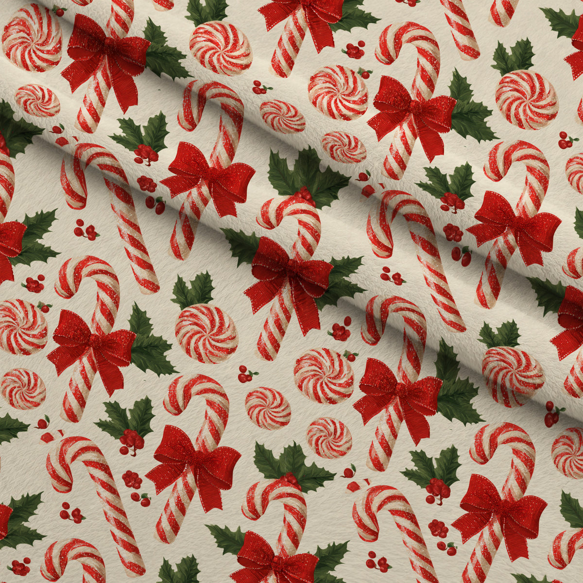 Candy Cane Evergreen Pattern 5 Minky Fabric — plush minky folded close-up preview (mv-minky-v1:lying)
