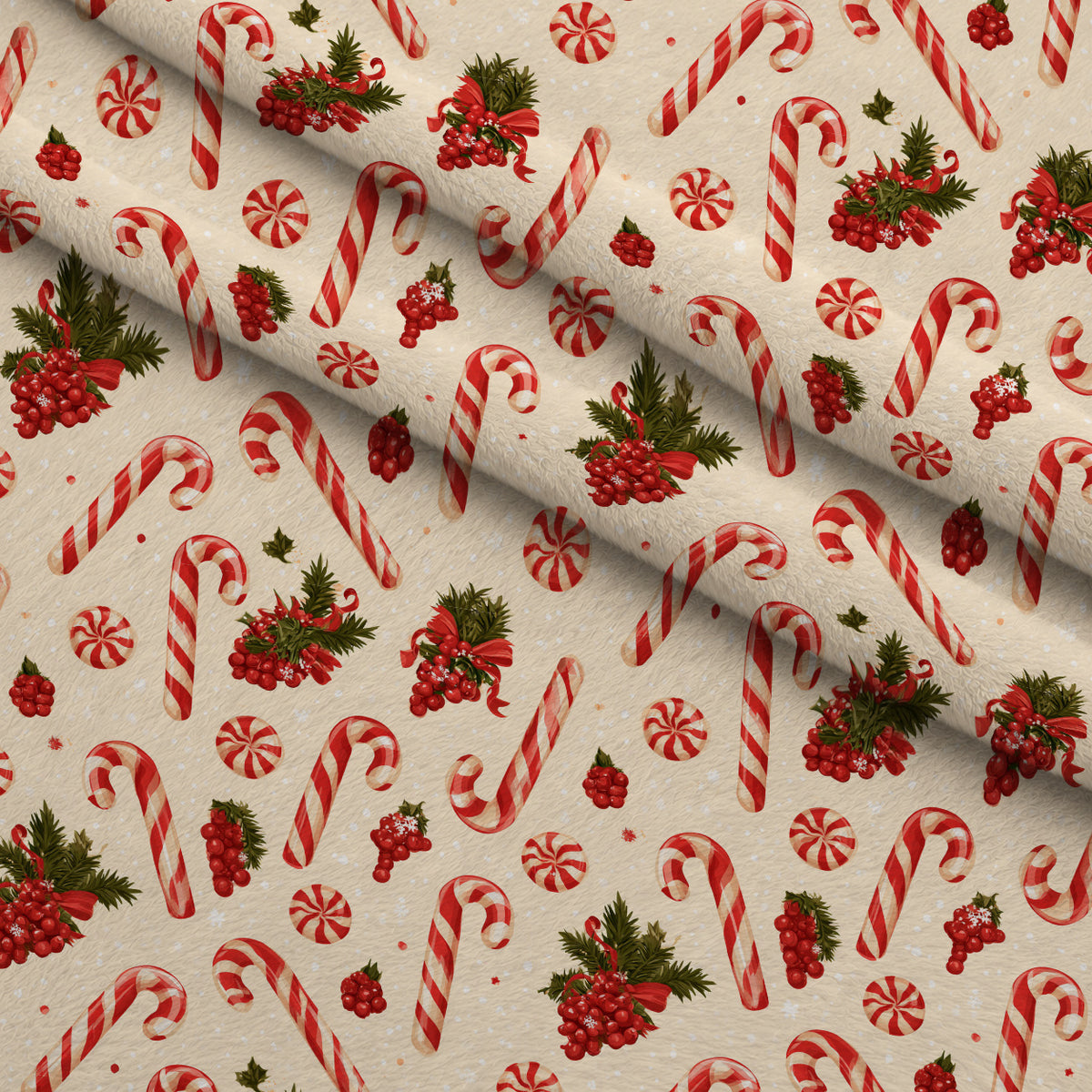 Candy Cane Evergreen Pattern 6 Minky Fabric — plush minky folded close-up preview (mv-minky-v1:lying)