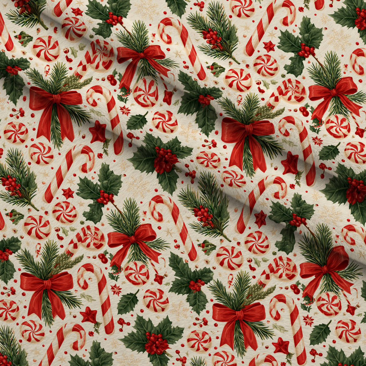 Candy Cane Evergreen Pattern 8 Minky Fabric — plush minky folded close-up preview (mv-minky-v1:lying)