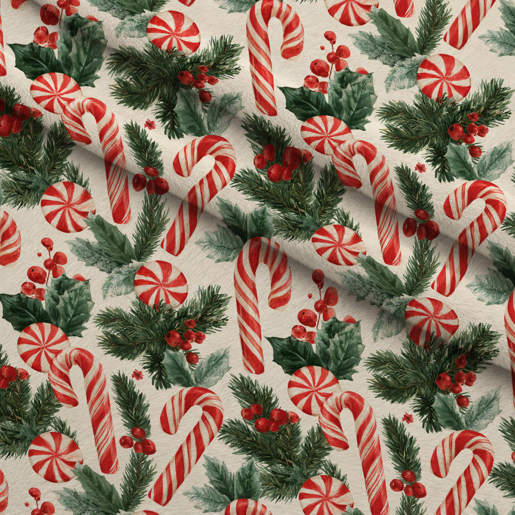 Candy Cane Evergreen Pattern 9 Minky Fabric — plush minky folded close-up preview (mv-minky-v1:lying)
