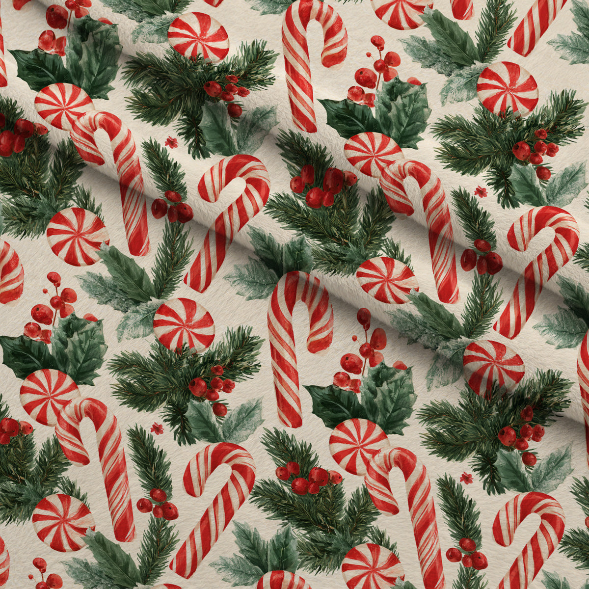 Candy Cane Evergreen Pattern 9 Minky Fabric — plush minky folded close-up preview (mv-minky-v1:lying)