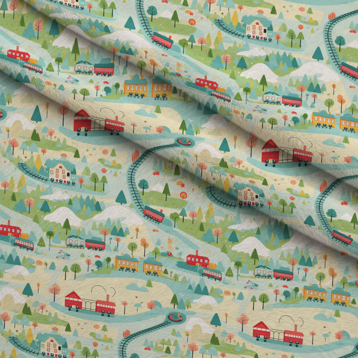Choo Choo Village Pattern 28 Minky Fabric — plush minky folded close-up preview (mv-minky-v1:lying)