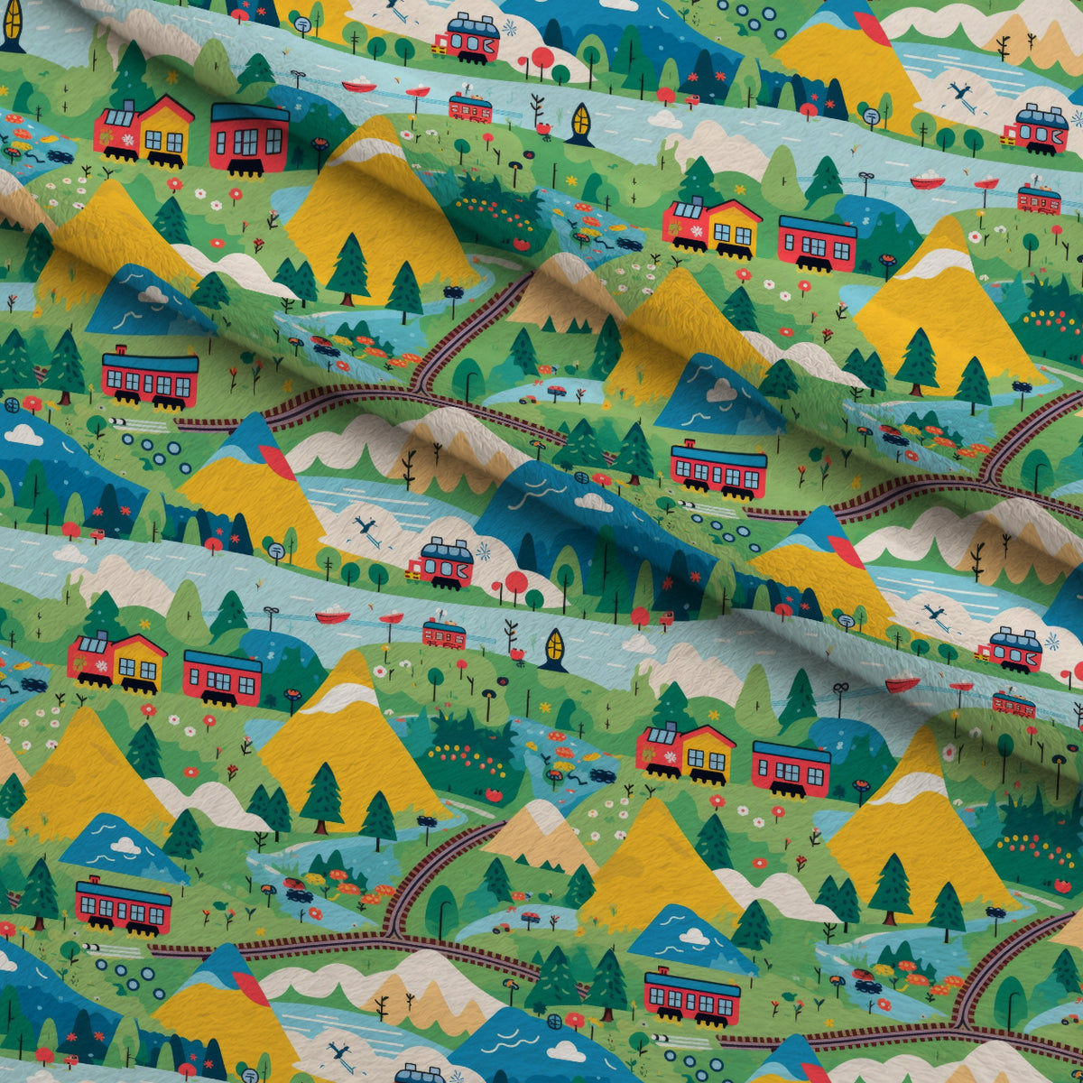 Choo Choo Village Pattern 5 Minky Fabric — plush minky folded close-up preview (mv-minky-v1:lying)