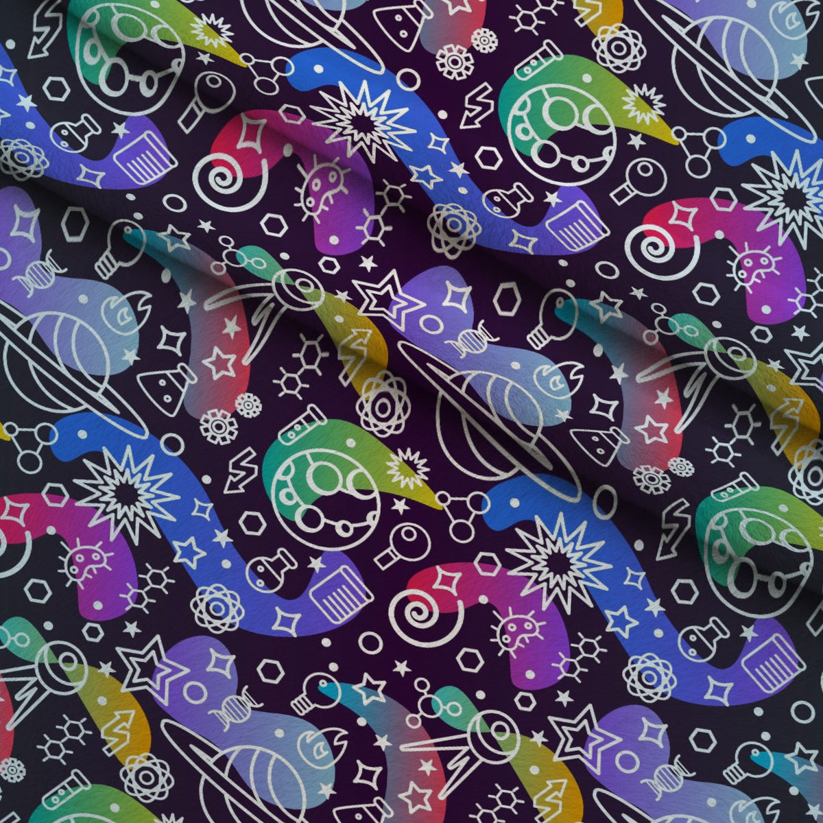 Cosmic Lab Doodles Pattern 4 Minky Fabric — plush minky folded close-up preview (mv-minky-v1:lying)