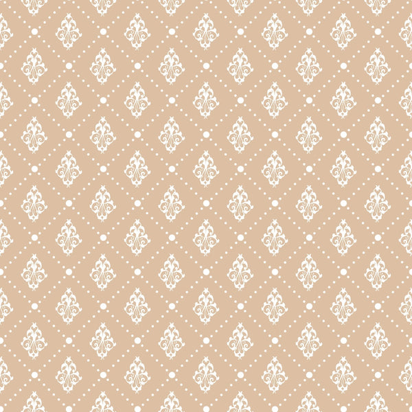 beige, cream, white, damask motifs, ornate flourishes, decorative scrollwork, polka dots, geometric pattern, repeating design, vintage style, elegant motifs,, fabric panel, country christmas, seasonal fabric, intricate details, dotted background, coordinating pattern, crafting material, sewing fabric