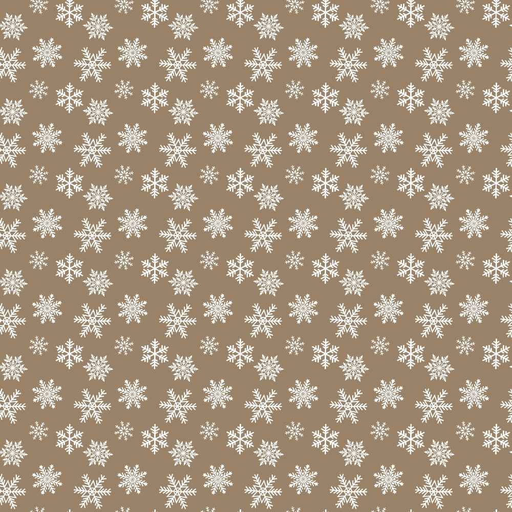tan background, white snowflakes, winter motifs, geometric snowflakes, repeating pattern,, fabric panel, country christmas, seasonal design, winter wonderland, craft fabric, brown beige, delicate snowflakes, holiday fabric, winter theme, small scale print, coordinating fabric