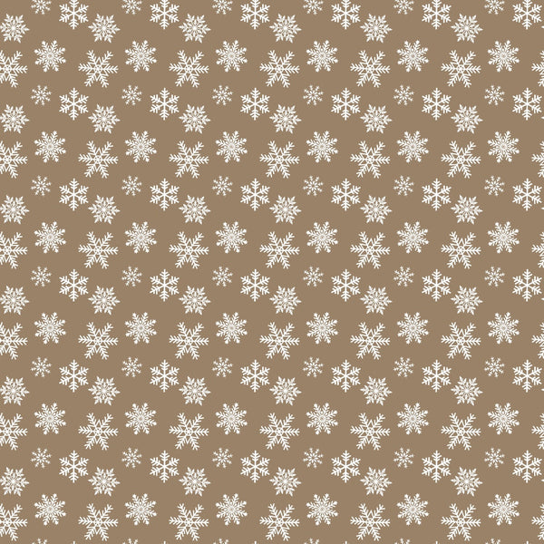 tan background, white snowflakes, winter motifs, geometric snowflakes, repeating pattern,, fabric panel, country christmas, seasonal design, winter wonderland, craft fabric, brown beige, delicate snowflakes, holiday fabric, winter theme, small scale print, coordinating fabric