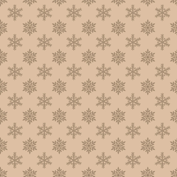 beige, tan, brown, snowflakes, winter motifs, repeating pattern, geometric design,, fabric panel, christmas theme, holiday fabric, neutral tones, small scale print, allover design, crafting material, seasonal motifs, symmetrical snowflakes, minimalist style, coordinating fabric