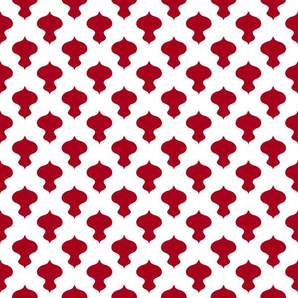 crimson red, white, quatrefoil pattern, geometric motifs, moroccan tiles, repeating design,, fabric panel, christmas colors, holiday fabric, festive red, ogee shapes, decorative pattern, cotton fabric, sewing material, crafting fabric, seasonal quilting, ornamental design