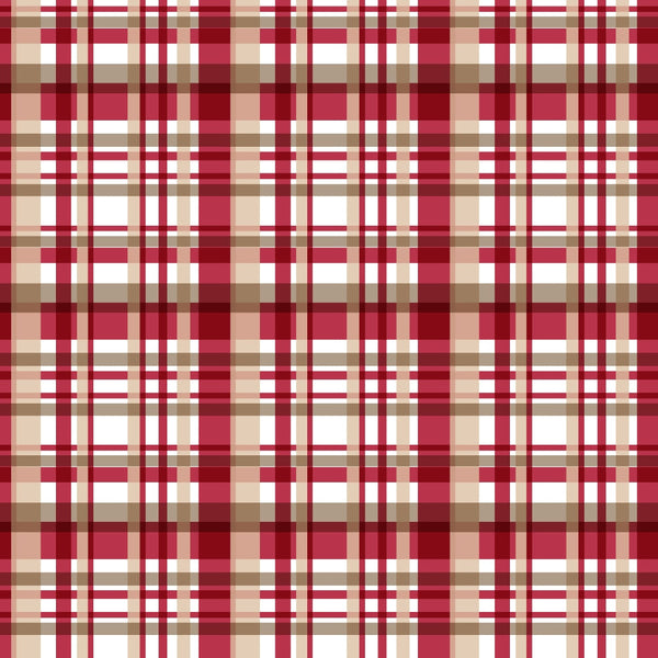 burgundy, red, white, beige, tan, plaid pattern, tartan, checkered, country style, christmas fabric,, fabric panel, rustic, cozy, winter theme, holiday pattern, geometric design, woven appearance, festive colors