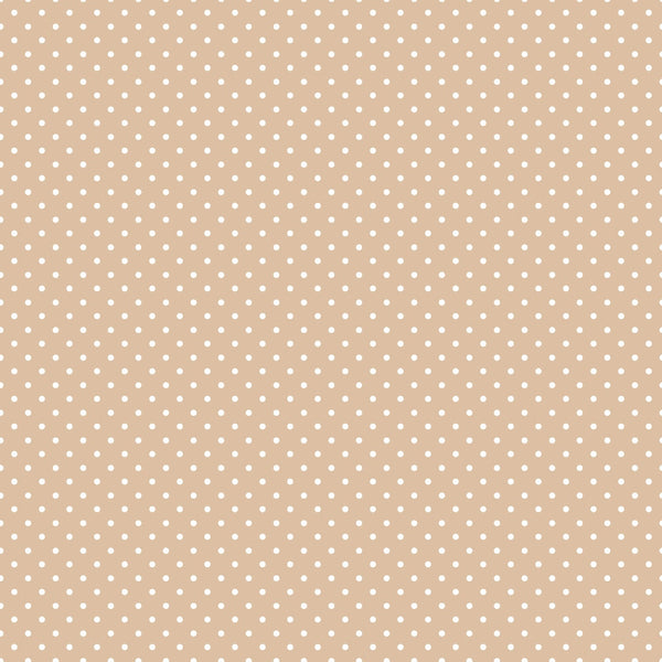 beige background, white polka dots, small dots, neutral colors, tan fabric, cream dots, geometric pattern, simple design,, fabric panel, country style, minimalist pattern, dotted fabric, cotton material, craft fabric, sewing fabric, christmas fabric, holiday quilting, warm beige, scattered dots