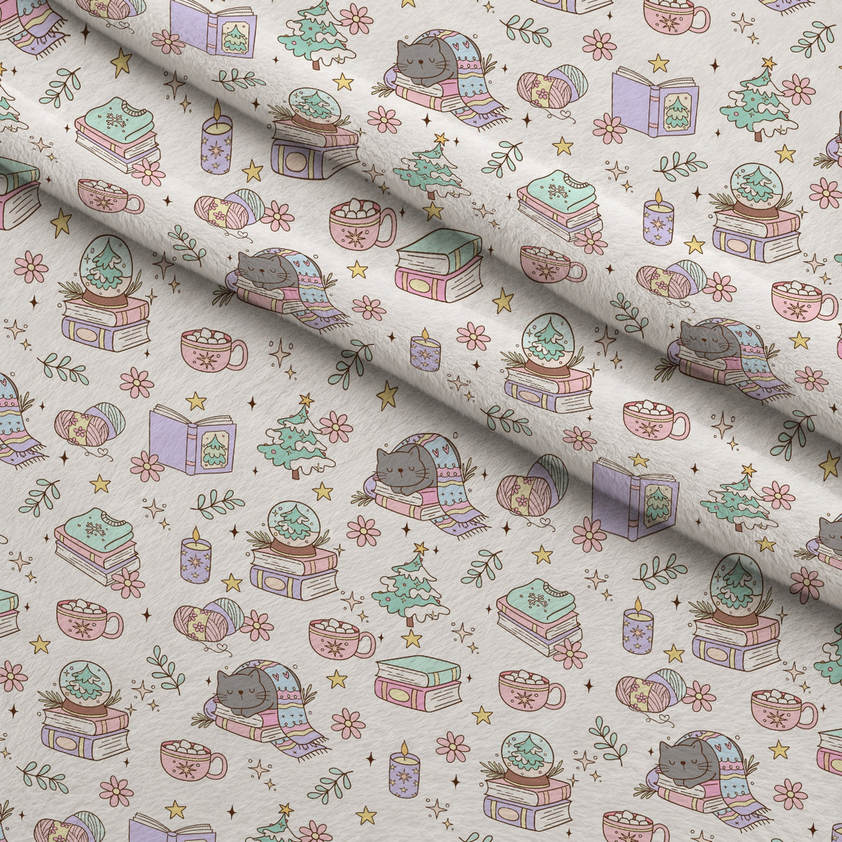 Cozy Cats Pattern Minky Fabric — plush minky folded close-up preview (mv-minky-v1:lying)