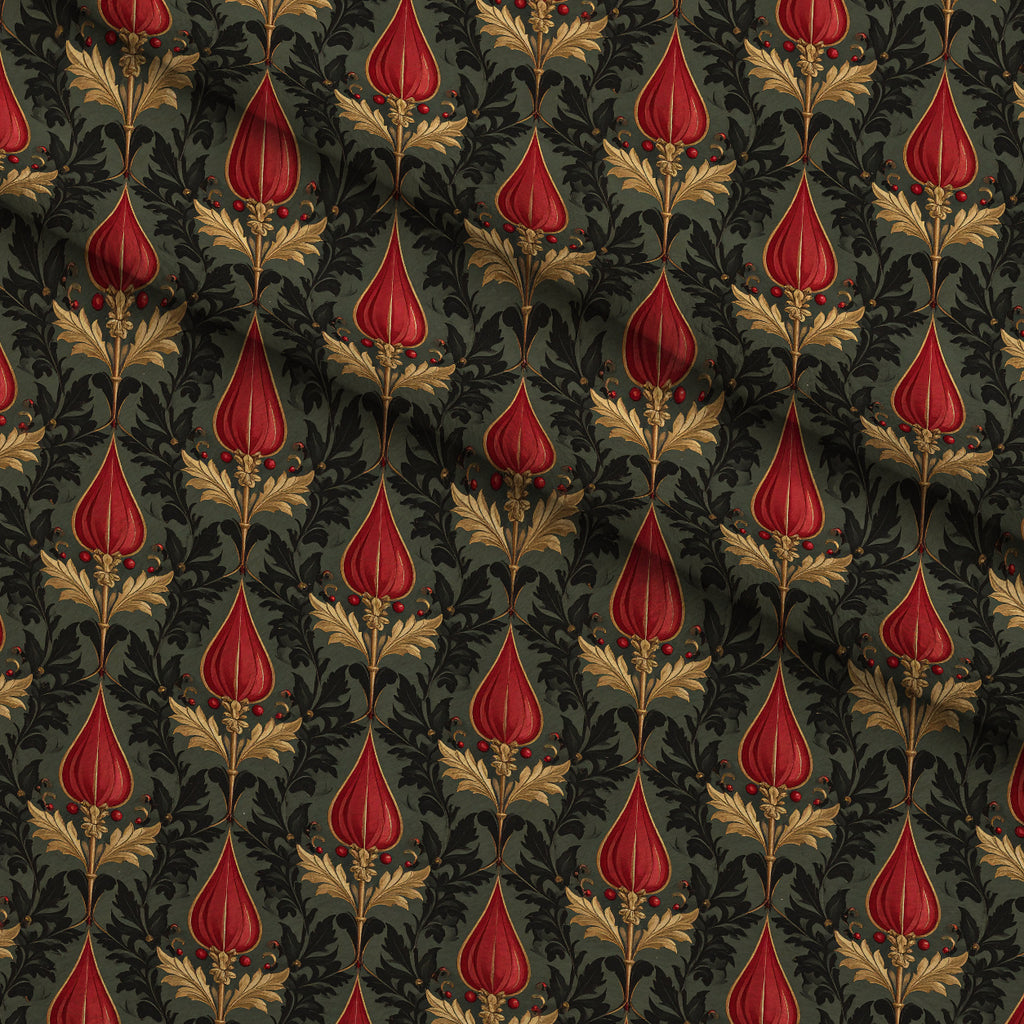 Crimson Boughs and Gold Pattern 19 Minky Fabric — plush minky folded close-up preview (mv-minky-v1:lying)