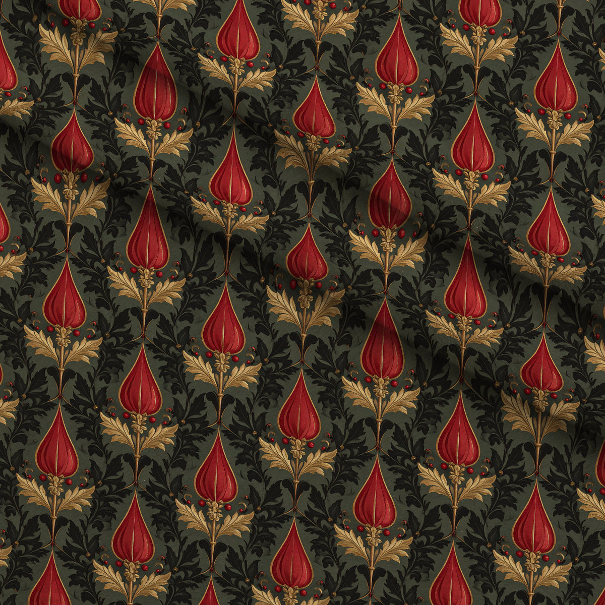 Crimson Boughs and Gold Pattern 19 Minky Fabric — plush minky folded close-up preview (mv-minky-v1:lying)