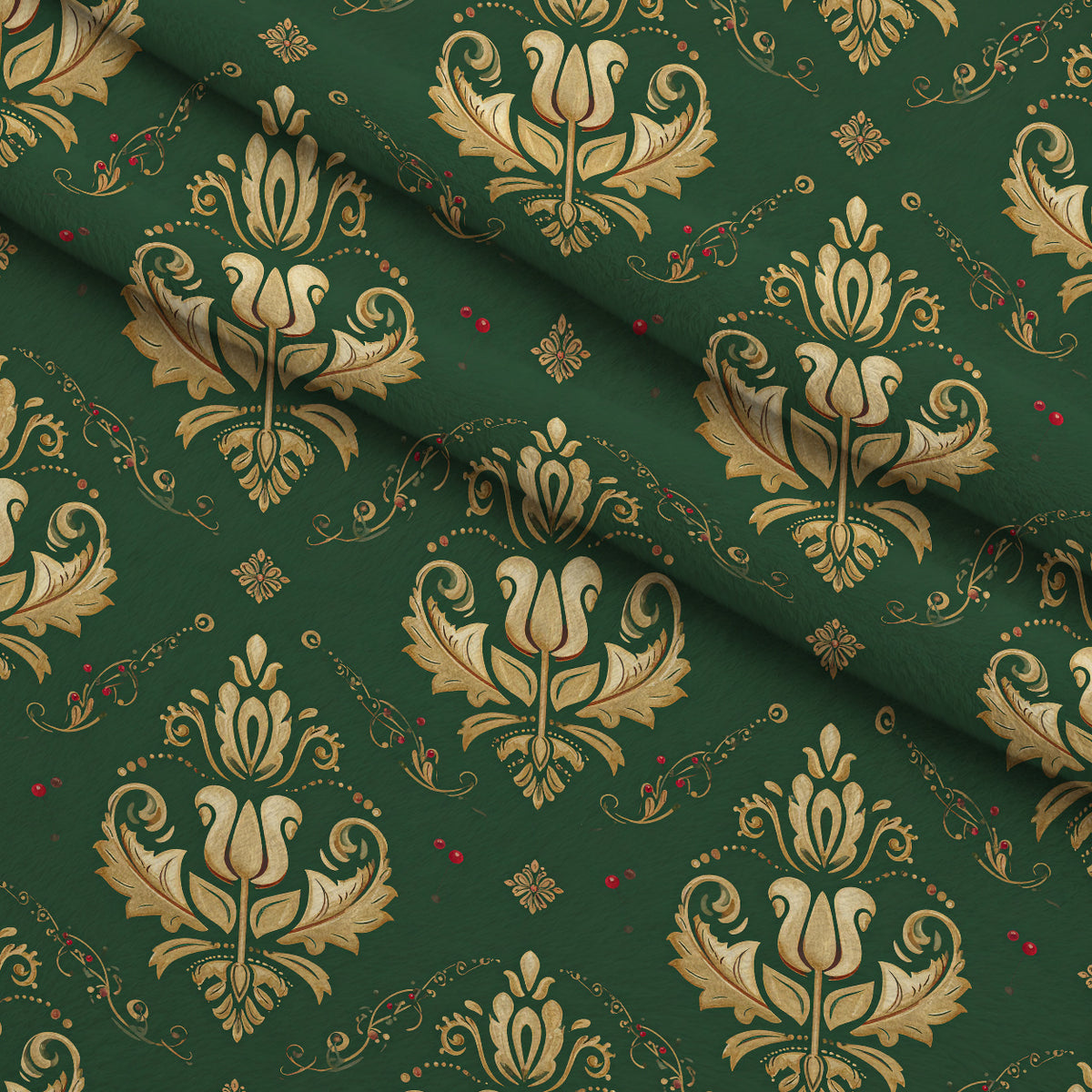 Crimson Boughs and Gold Pattern 21 Minky Fabric — plush minky folded close-up preview (mv-minky-v1:lying)