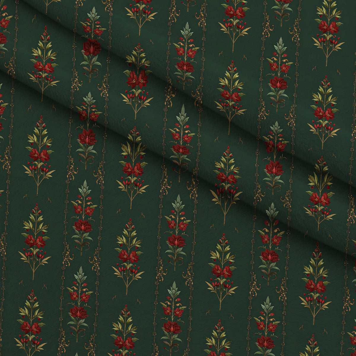 Crimson Boughs and Gold Pattern 25 Minky Fabric — plush minky folded close-up preview (mv-minky-v1:lying)