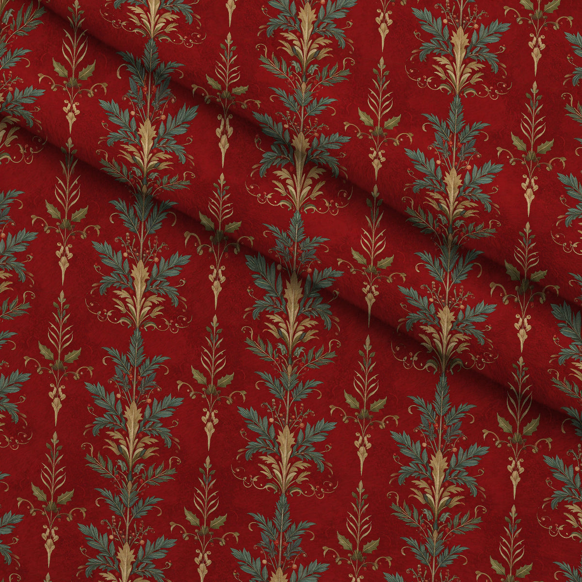 Crimson Boughs and Gold Pattern 9 Minky Fabric — plush minky folded close-up preview (mv-minky-v1:lying)
