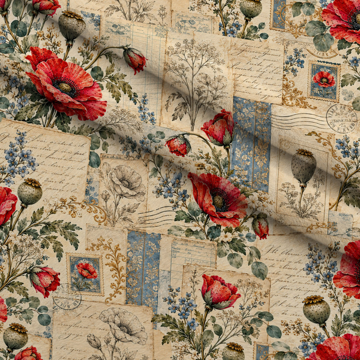 Crimson Poppy Post Pattern 1 Minky Fabric — plush minky folded close-up preview (mv-minky-v1:lying)
