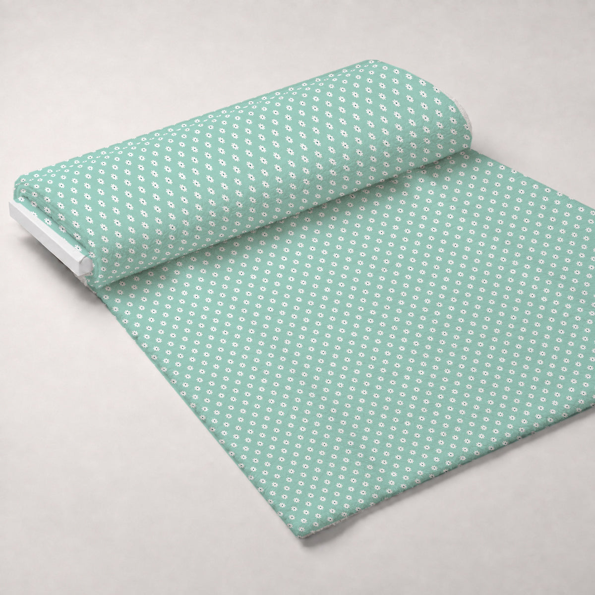 Daisies on Mint Minky Fabric — plush minky unrolled bolt preview (mv-minky-v1:bolt)