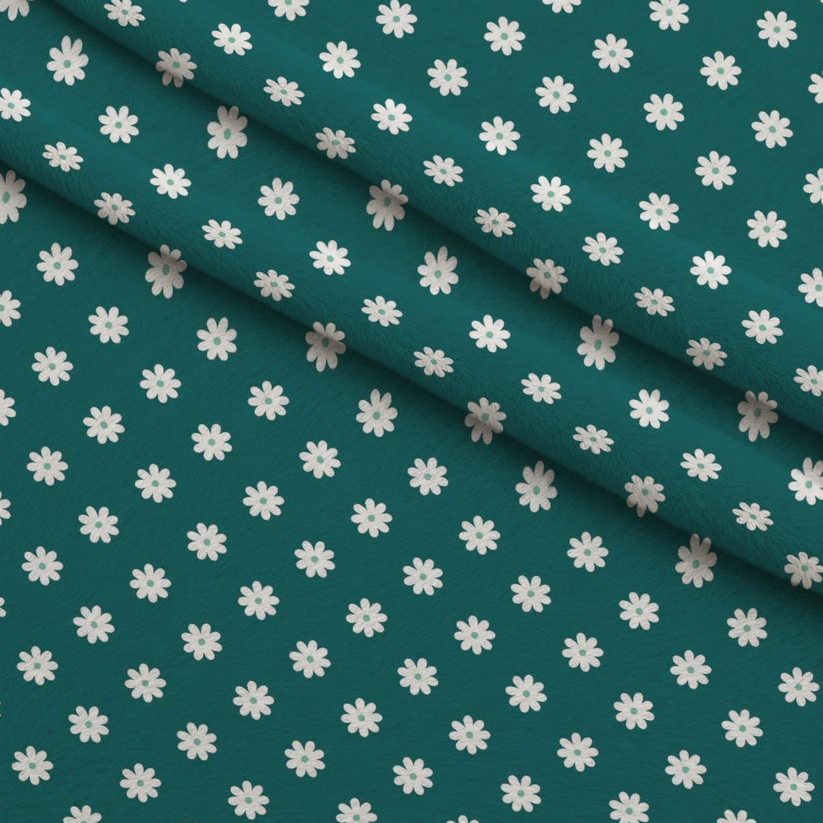 Daisies on Teal Minky Fabric — plush minky folded close-up preview (mv-minky-v1:lying)
