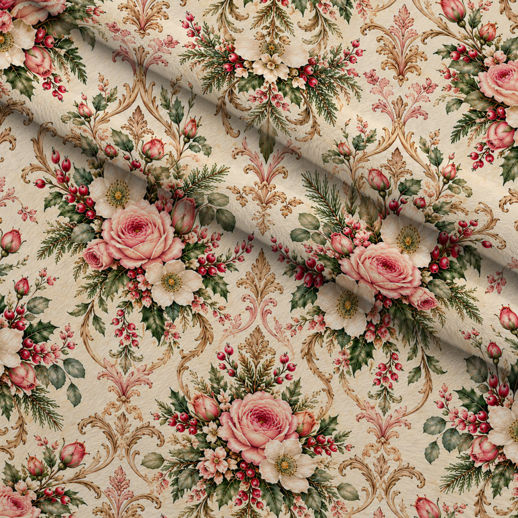 Evergreen Rose Heirloom Pattern 1 Minky Fabric — plush minky folded close-up preview (mv-minky-v1:lying)