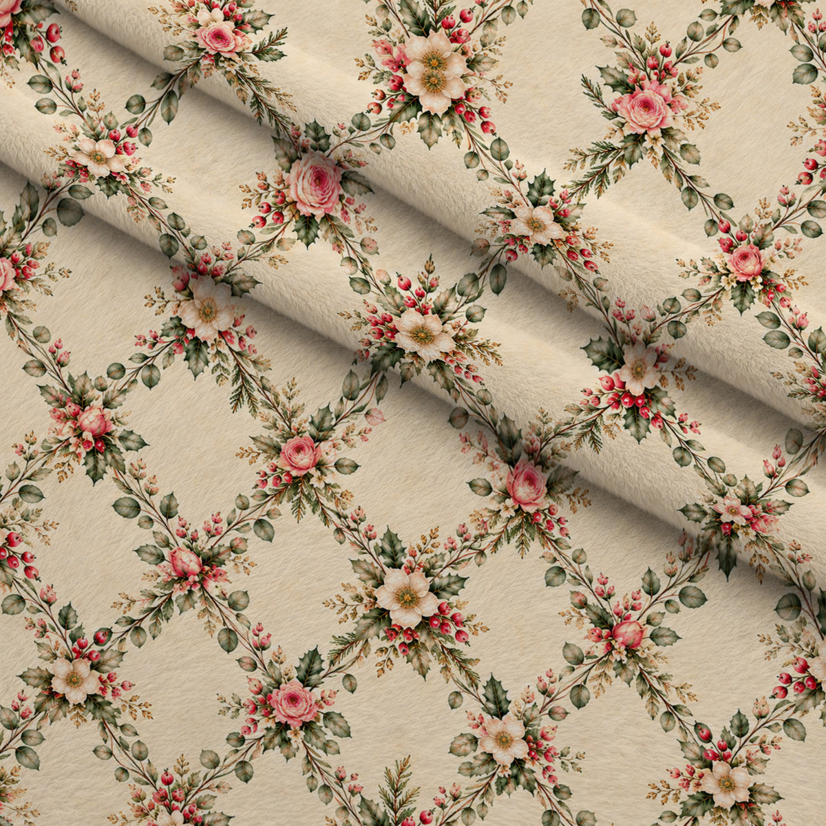 Evergreen Rose Heirloom Pattern 10 Minky Fabric — plush minky folded close-up preview (mv-minky-v1:lying)