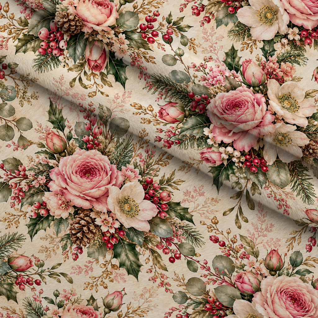 Evergreen Rose Heirloom Pattern 2 Minky Fabric — plush minky folded close-up preview (mv-minky-v1:lying)