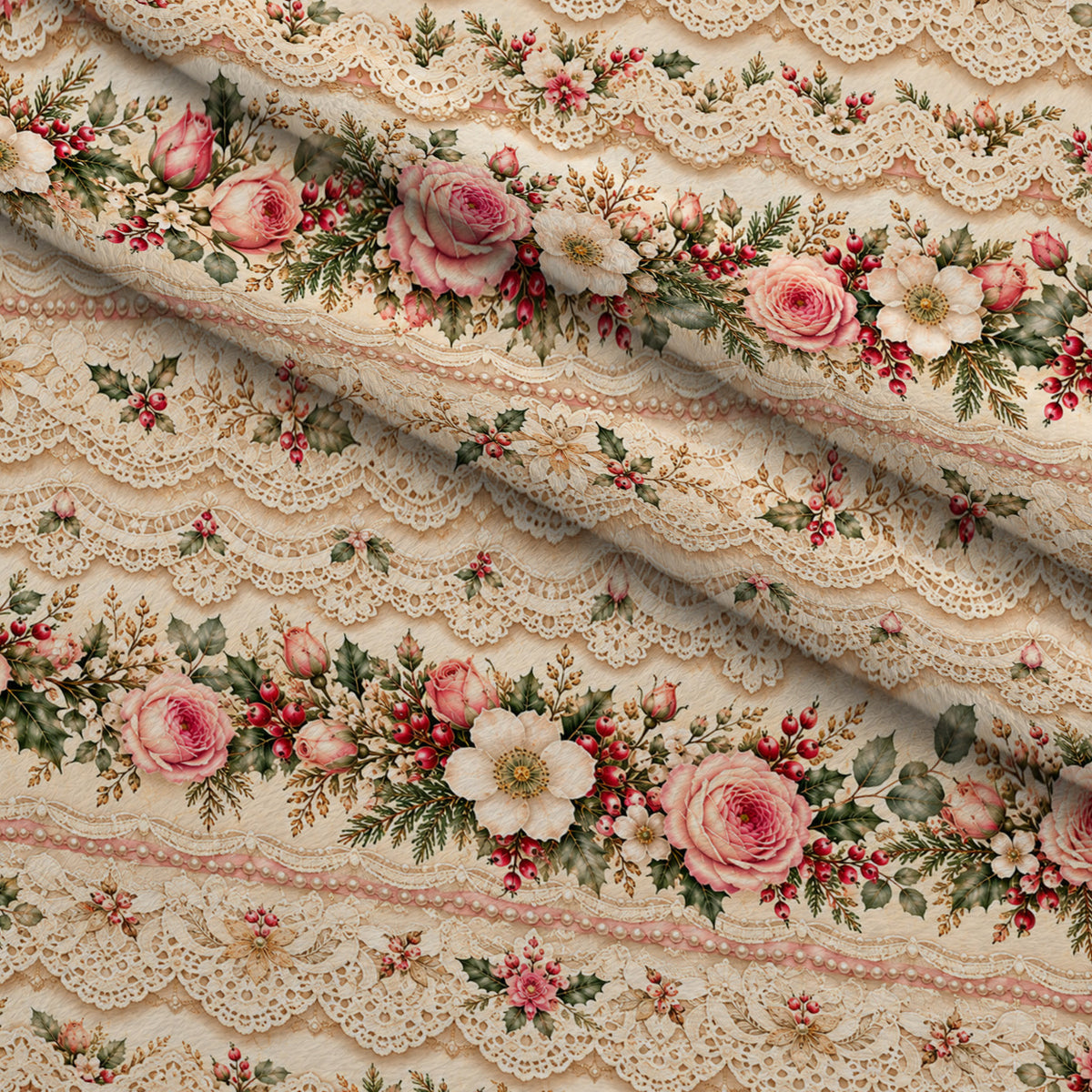 Evergreen Rose Heirloom Pattern 4 Minky Fabric — plush minky folded close-up preview (mv-minky-v1:lying)